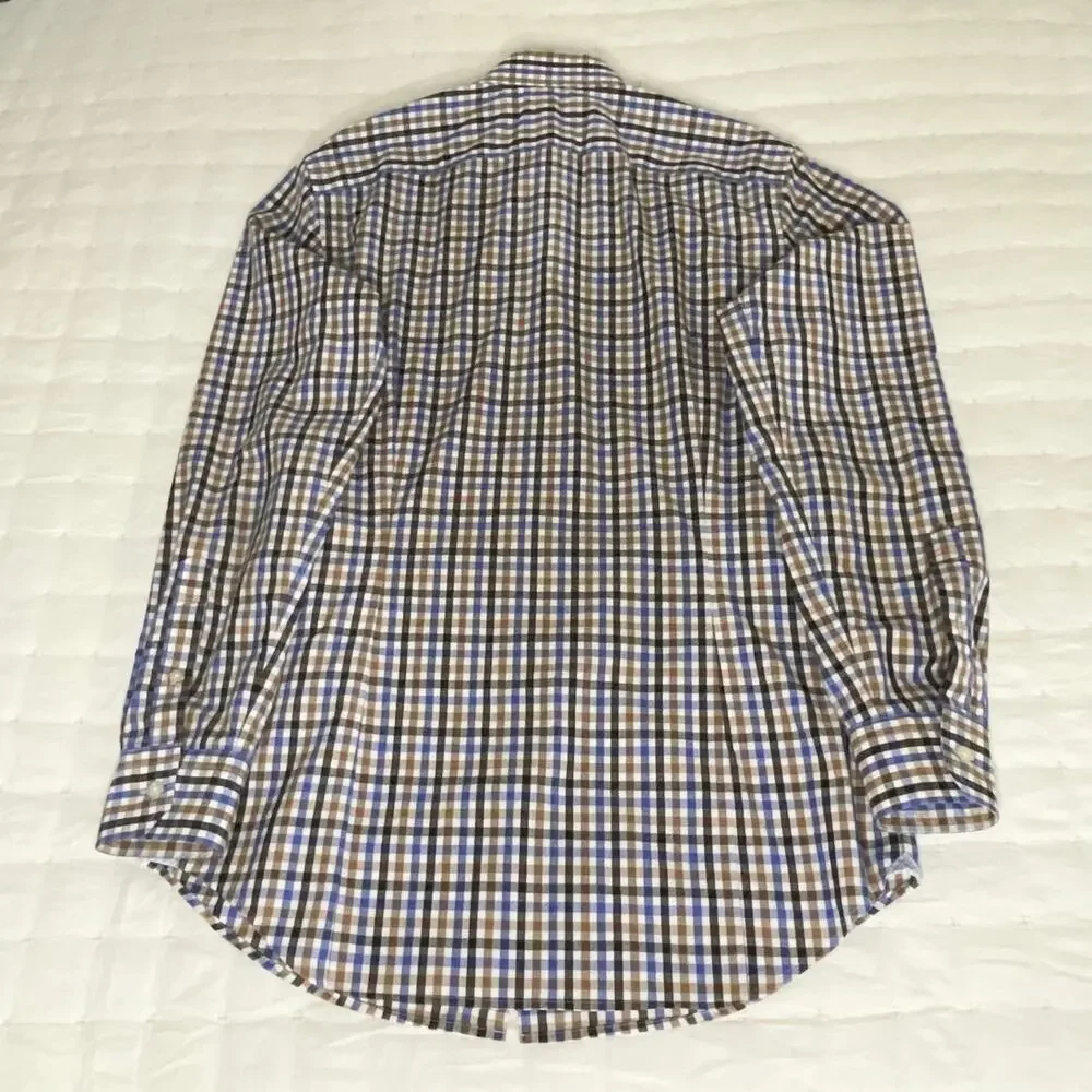 Banana Republic Supima Cotton Sport Shirt Men’s M Blue Brown Plaid